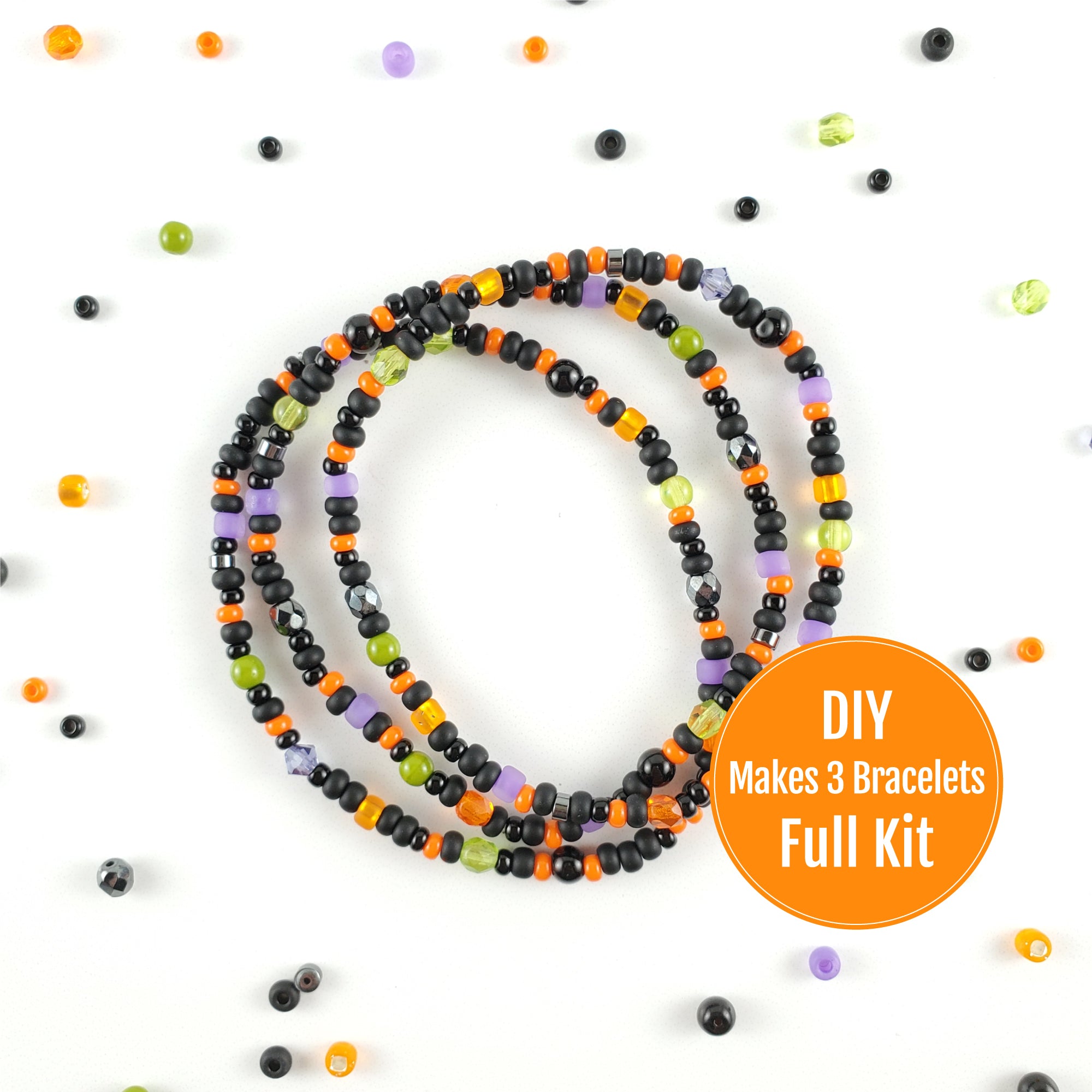 DIY Bracelet Kit - Makes 3 Stretch Bracelets. Free Shipping USA. Halloween.