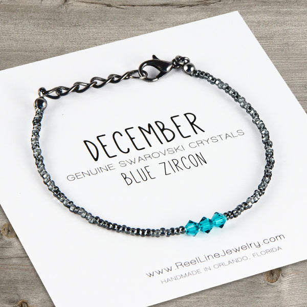 Birthstone Bracelet, Swarovski Crystal, December Blue Zircon